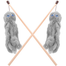 2Pcs Durable Plush Cat Teasing Sticks Interactive Toys for Indoor Cats