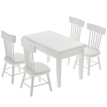 5Pcs 1/12 Miniature Wooden Dining Table Chair Set White