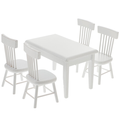 5Pcs 1/12 Miniature Wooden Dining Table Chair Set White