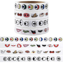 4000 Pcs Self-adhesive Cartoon Sticker Decal4 Rolls | Colorful Eyes, Black Eyes, Nose, Mouth