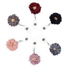 6Pcs Multicolor Name Badge Reels Fabric Flower Clip for Office Use