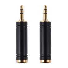 2Pcs Audio Stereo Plug Adapter 3.5mm Male to 6.35mm Female Black