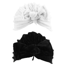2Pcs Infant Newborn Bowknot Turban White Pleuche Bow Beanie Set
