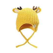 Yellow Children Hats Winter Knitted Woolen Antler Cap for Kids