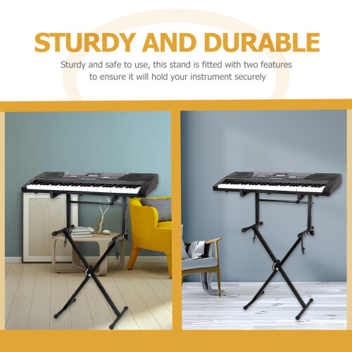 2Sets Sturdy Black Iron Keyboard Stand Universal Adjustable Piano Rack 2