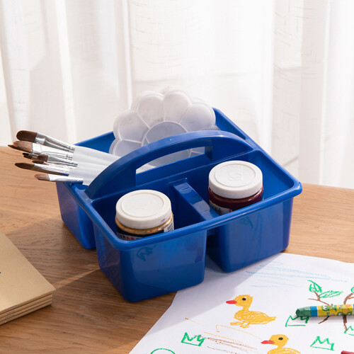 Blue Plastic Stationery Organizer with Compartments for Art Tools 2