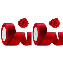 2X Red Ribbon 1 1/2Inch, 25 Yards Satin Ribbon, Single Face Polyester Silk Hair Ribbon, Fabric Ribbon for Bouquets