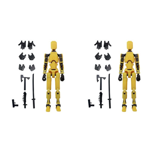 2X Robot Action Figure, 3D Printed with Full Articulation for Stop Motion Animation Yellow