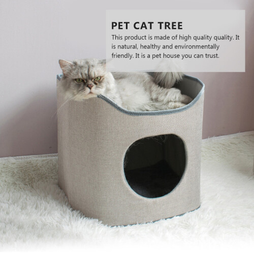 Cat Beds Grey Plush Minimalist Cat Tree 1pcs 2