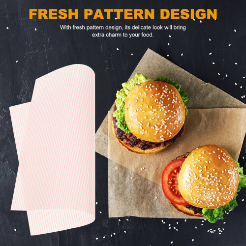 Raindrops Burger Papers Food Wrapping Paper Pink 50 Sheets 2