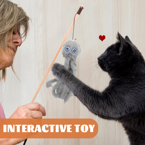 2Pcs Durable Plush Cat Teasing Sticks Interactive Toys for Indoor Cats 2