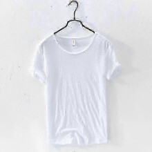 (M,white)Men's Lightweight Breathable 100% Cotton Slim-fit Retro Raw Edge Casual O-Neck T-Shirt