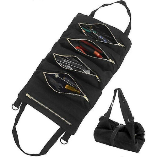Tool Bag with 5 Zippered Pockets, Portable Canvas Tool Bag, Tool Roll Auto - DD