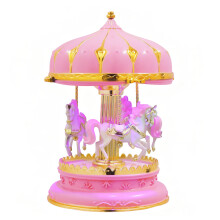 Pink Creative Carousel Music Box Wooden Horse Adornment