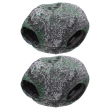 2Pcs Grey Resin Fish Cave Decorative Aquarium & Lizard Tank Accessory