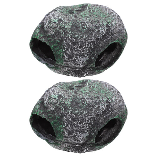 2Pcs Grey Resin Fish Cave Decorative Aquarium & Lizard Tank Accessory