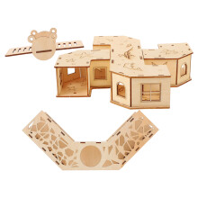 1Set Light Yellow Wooden Hamster Tunnel Toy with Seesaw for Pets