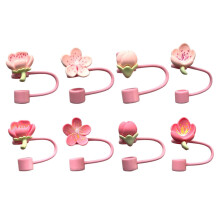 8 Pcs Cherry Blossom Peach Straw Cover Decoration Dust Plug Flower