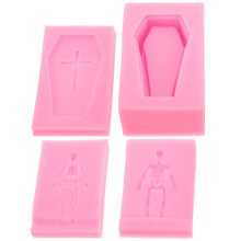 4Pcs Halloween Silicone Coffin Mold Pink DIY Scented Candle Making