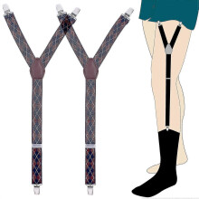 (Red)Men's Shirt Stays Military Adjustable Elastic Garter Straps Socks Non-slip Clips G - Pengj