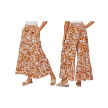 Women'S Wide Leg Palazzo Pants Elastic High Waisted Casual Flowy Beach Pants with Pockets Chocolate Color S