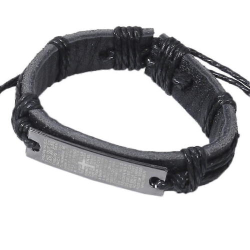 Religious Handmade Leather Bracelet with Engraved Scriptures - DD 1