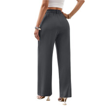 Women'S Wide Leg Dress Pants High Waisted Trousers Business Casual Slacks Button Palazzo Pant Dark Gray S