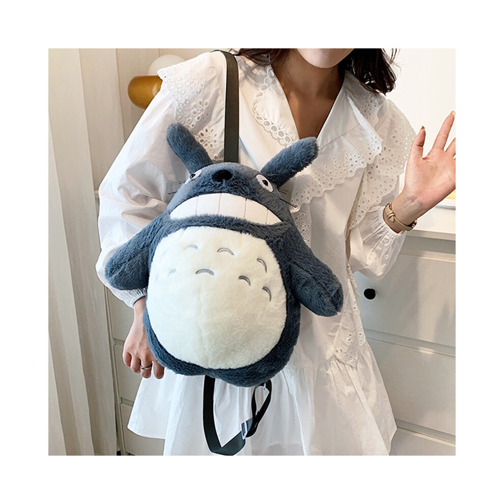 Totoro Plush Animal Cartoon Backpack Large Size Fluffy School Zipper Bag Pocket