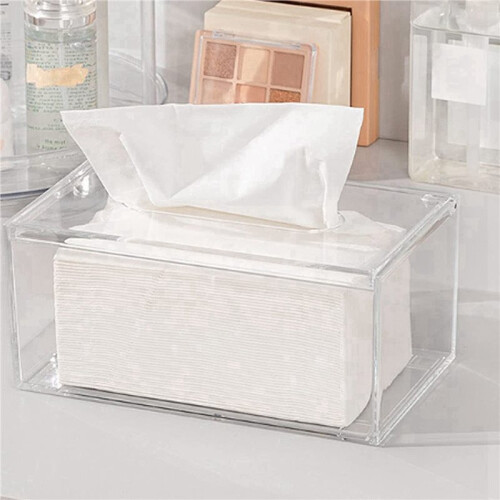 2X Acrylic Tissue Box Rectangular Transparent Tissue Box for Office, Home Bathroom Restaurant Lavatory Occasions 2