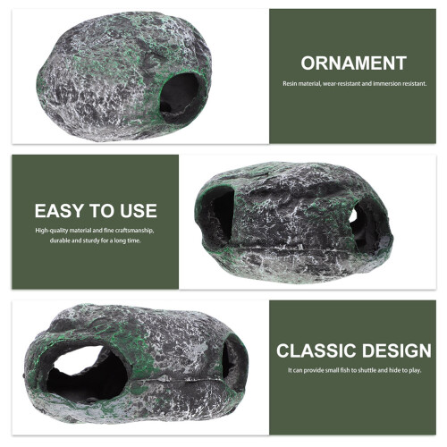 2Pcs Grey Resin Fish Cave Decorative Aquarium & Lizard Tank Accessory 1