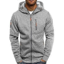 (XXXL,light grey)Men Fall Winter Hoodie Loose Zip-up Long Sleeves Zipper Pockets Hooded Cardigan Thin Pure Color Daily