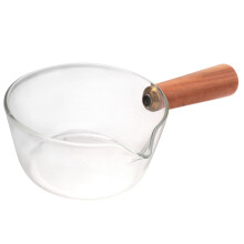 Glazen Melkpot met Houten Handvat 400Ml Kookpot voor Salade Noedels Gasfornuis Kookgerei