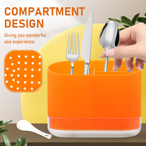 Orange Plastic Spoon and Chopstick Holder with Draining Feature 2