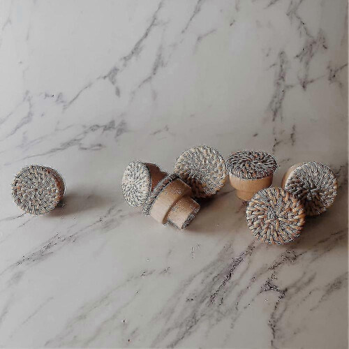 Boho Rattan Dresser Knobs Round Screws Compatible Boho Furniture Knobs 6pcs - RIpj 1