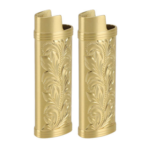 2Pcs Lighter Case Zinc Alloy Floral Gold 53 g