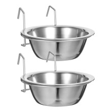 2Sets Stainless Steel Hanging Pet Bowls for Cage Food Water Home Use