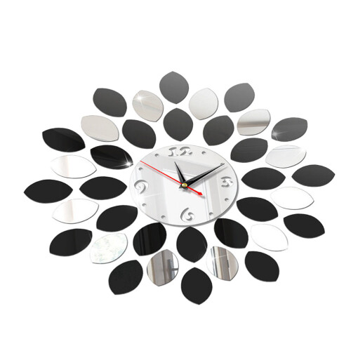 1Pc Lemon 3D Wall Clock Silver Plastic Mirror Sticker Mute Home Decor