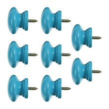 8Pcs Useful Blue Wood Round Handles Durable Door Knobs for Cabinets
