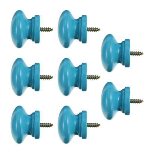 8Pcs Useful Blue Wood Round Handles Durable Door Knobs for Cabinets