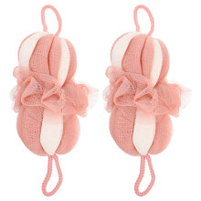 2Pcs Nylon Bath Balls Foam Shower Tools Pink Hanging Rope for Travel
