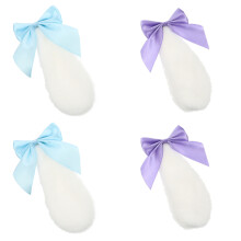 2 pairs plush rabbit ears hair clips with bowknot (blue, purple)