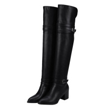 1Pair Black Woman Thick Heel PU Long Boots Winter Autumn Knee High