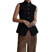 Women'S Sleeveless Blazer Vest Tops Button Down Business Casual Waistcoat Black L