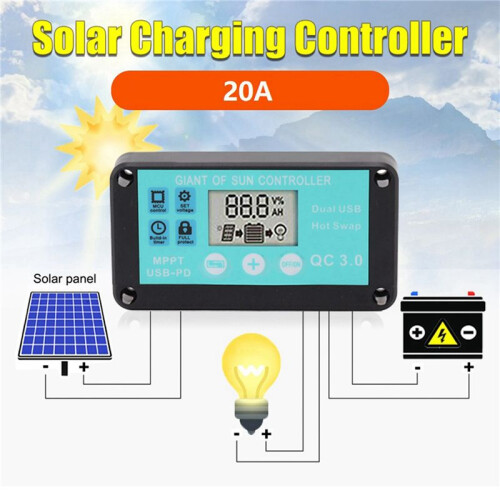 2X MPPT Solar Charge Controller Meervoudige Bescherming Solar Solar QC3.0 Controller met LCD-Scherm (20A) 1