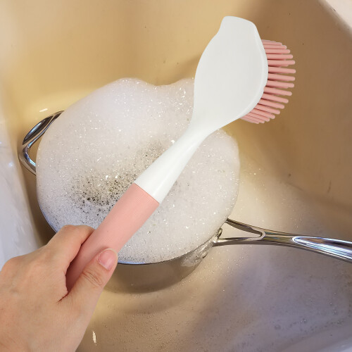 Dish Scrubber With Handle Dish Brush Pink Silicone 1pack 2
