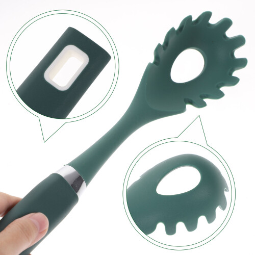 Kitchen Silicone Spaghetti Spoon Ergonomic Green Pasta Server 2