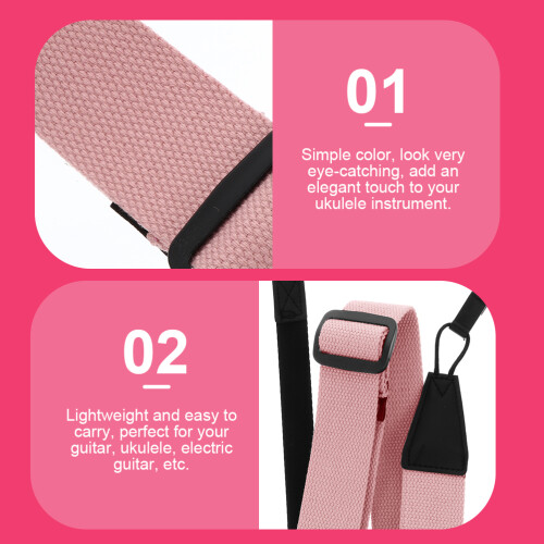Pink Simple Cotton Ukulele Strap Lightweight Instrument Belt 2