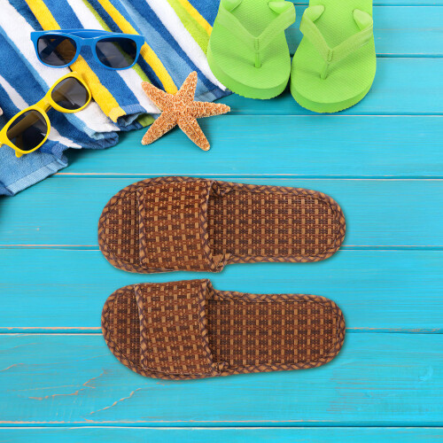 1pair Simple Flat Bottom Sandal Black Home Slipper Safety Grip 1