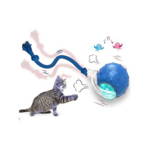 (Blue) Automatic Smart Cat Toys Fast Rolling Rechargeable Dog Cat Training Ball Indoor Playing with Bird Sounds Self Moving Balls Toys