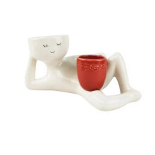 (red) Lazy Guy Planter, Funny Plant Pots, Lazy Little Character Flowerpot